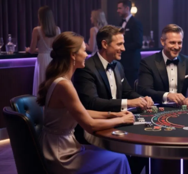 Moderní blackjackový stůl s hosty během eventu