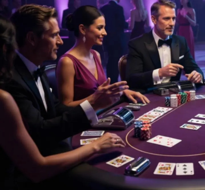 Elegantní pokerový stůl s hosty během zábavného eventu